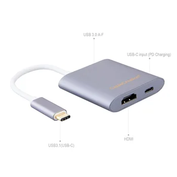 

CableCreation USB 3.1 Type-C to HDMI(1080P@60HZ)+USB3.0+Type-C PD Charging Port Adapter,Grey Color