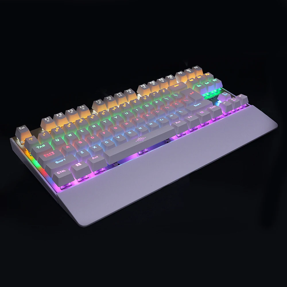 

Backlit Gaming Mechanical Keyboard Anti-ghosting Wired Blue Switches Luminous 87 LED Keyboard Palm rest Russian sticker
