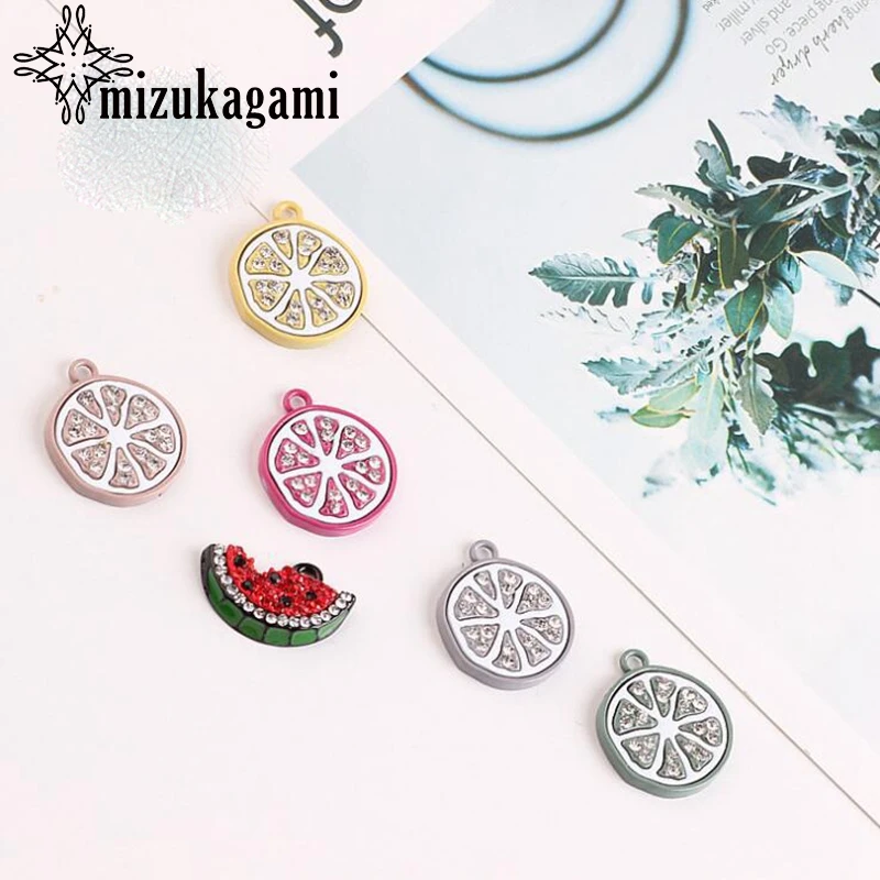 

Zinc Alloy Drop Oil Lemon Watermelon Insert Drill Estimate Pendant 10pcs/lot For DIY Fashion Jewelry Making Finding Accessories