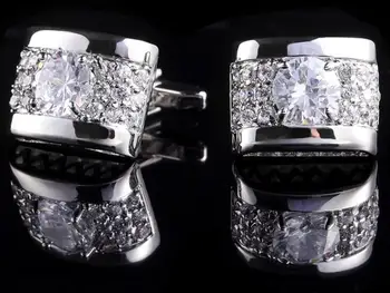 

10pairs/lot Luxury White Crystal Cufflinks Cuff Links Romantic Wedding Shirt Cuff Button Men's Jewelry Accessory