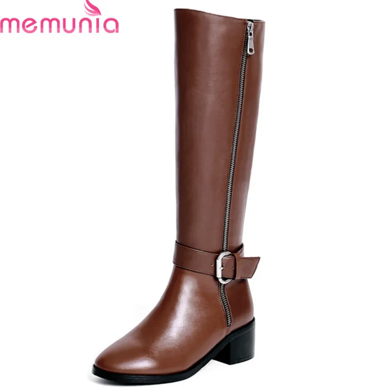 Hiver Robe Boucle Véritable Haute Noir brown Dames Top Zip Automne Rond En Genou Cuir Chaussures Qualité Bout Femmes Memunia 2018 Bottes vgZwqWBO