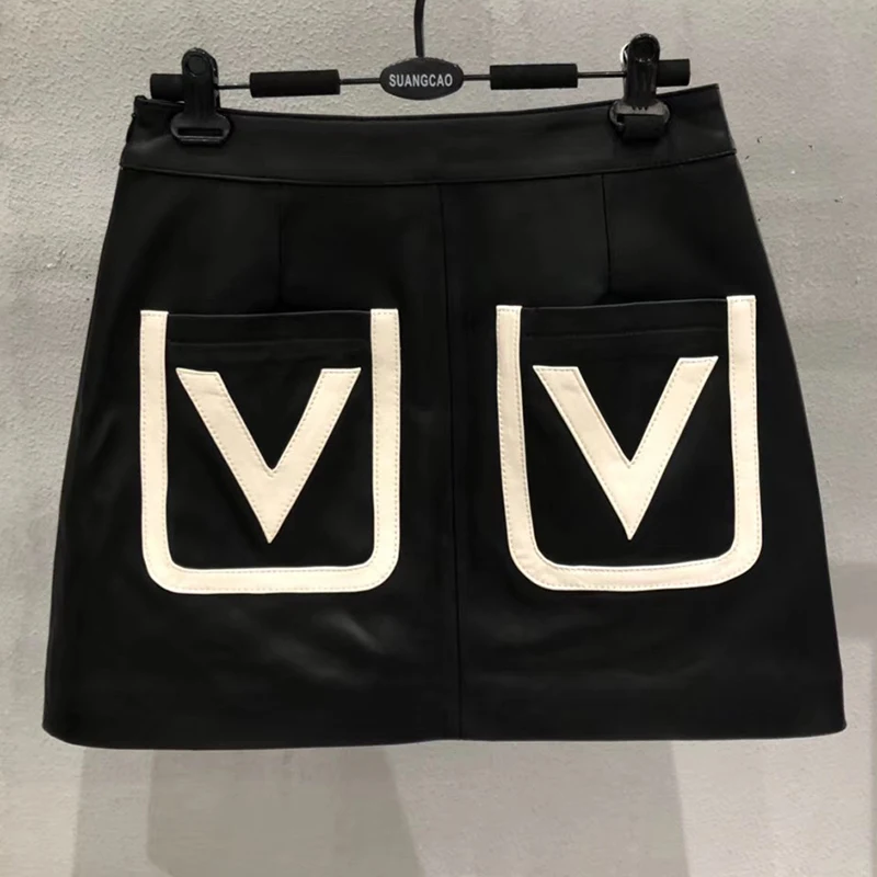 

Mini skirt korean style women black sexy genuine leather skirt short saia real sheepskin leather skirts