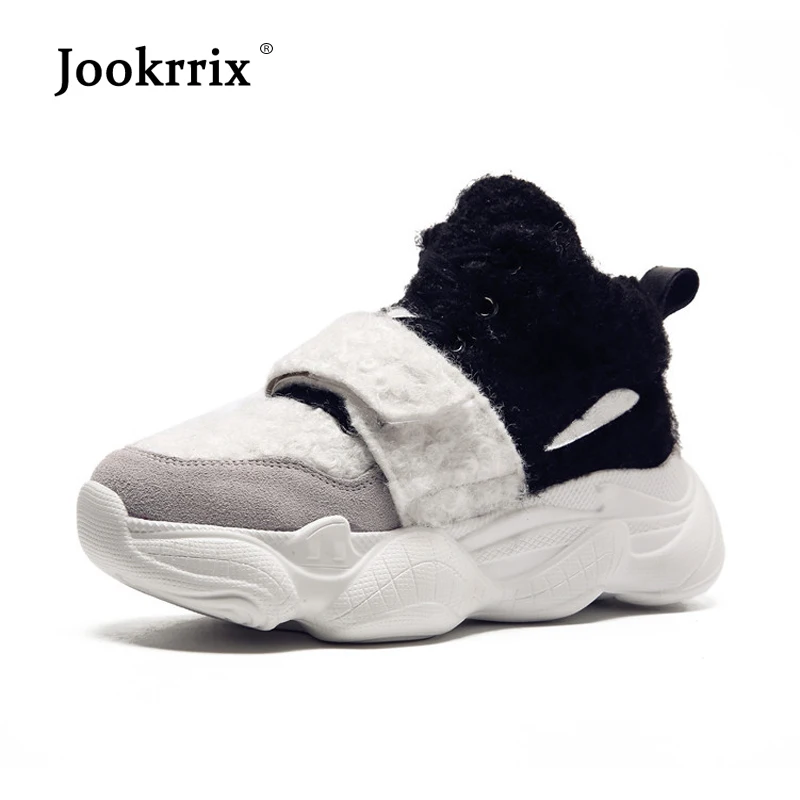 

Jookrrix 2018 New Casual Shoes Women Fashion Brand Platform Sneakers Lady chaussure Autumn Female footware with Fur White Shoes