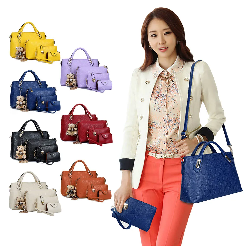 ФОТО Hot 4Pcs Fashion Women Crocodile Leather Handbag Shoulder Bag Luxury Messenger Bags Large Tote  Famous Brands High Quality 40