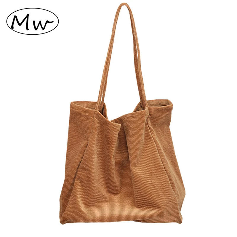 

Moon Wood Thick Corduroy Shoulder Bag Large Capacity Casual Open Type Tote Bag Crossbody Bags For Women Shopping Handbag sac2019
