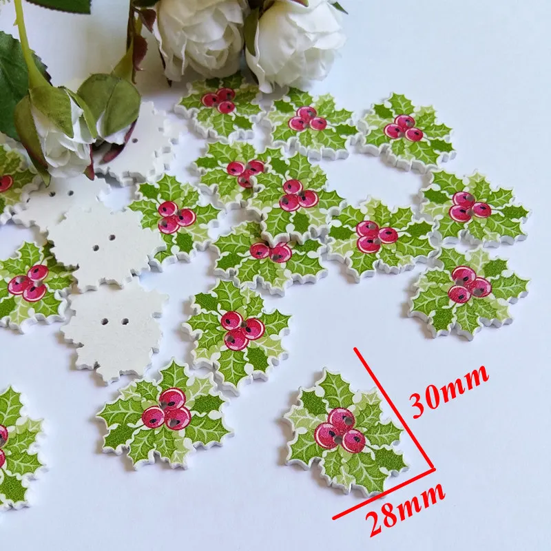 50pcs Multicolor Christmas Pattern Wooden Buttons 2 Hole Scrapbooking Supplies Sewing Scrapbooking 3