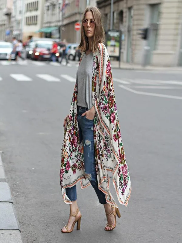 Kimono Mujer Verano Cárdigan Mujer Verano Manga 3/4 Estilo Boho