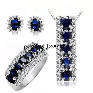 Jewelry sets Real natural sapphire 1pc ring 1pc stud