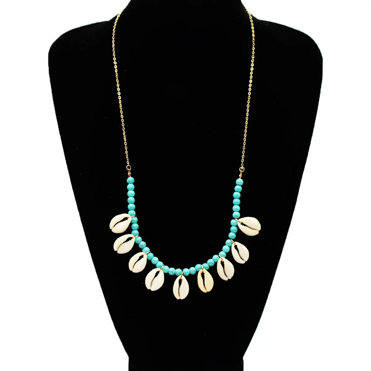 

Fashion Natural Shell Pendant Long Chain Necklace Women Stone Beads Creative Choker Necklace Bohemian Jewelry