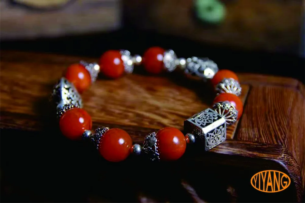 

YY Handmade 925 sterling silver natural red agate boutique bracelet for wowan and girl Agate
