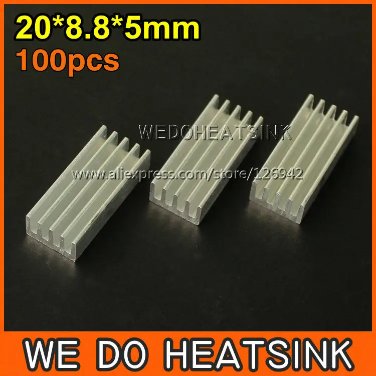 Free Shipping 100Pcs/Lot 20*8.8*5 mm Extrusion Aluminum Heatsink Extruded Epoxy Attach On Heat