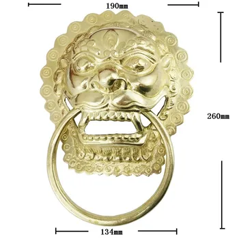 

Yellow Brass Chinese Vintage Lion Head Furniture Door Pull Handle,190*260mm