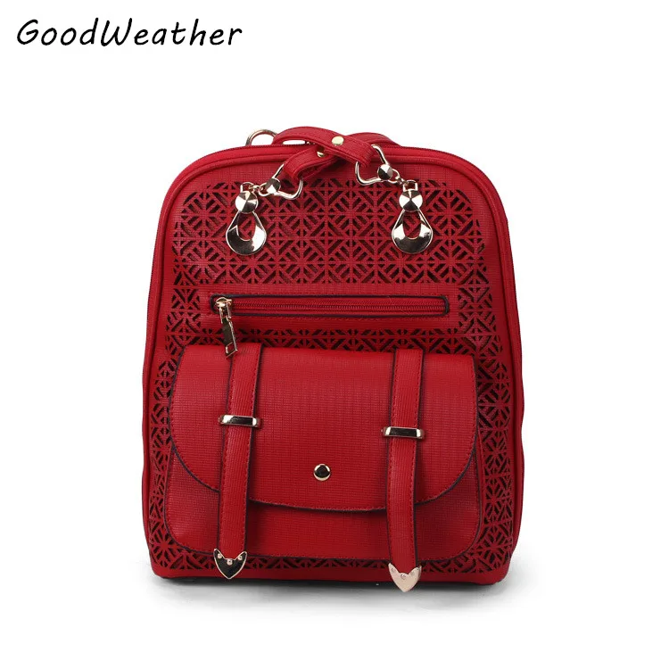 High quality PU leather backpack women designer hollow out school bags for girls fashion zipper ladies