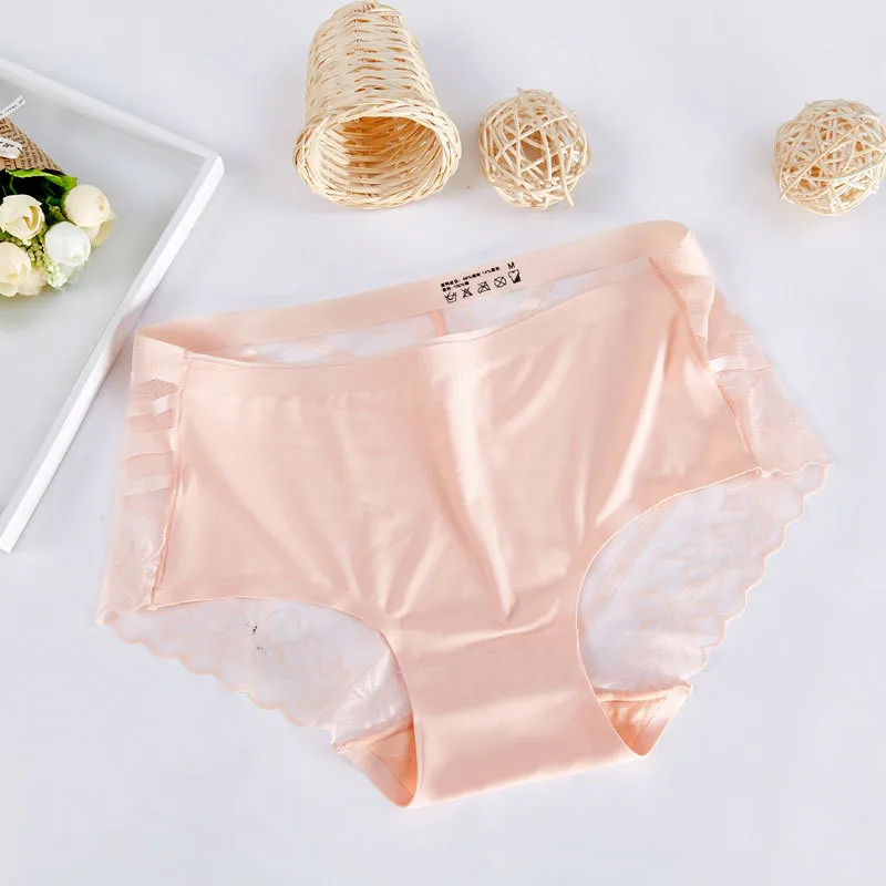 Sexy Ice Silky Panties Pretty Ladies Lace Breathable Briefs Cotton Cosy