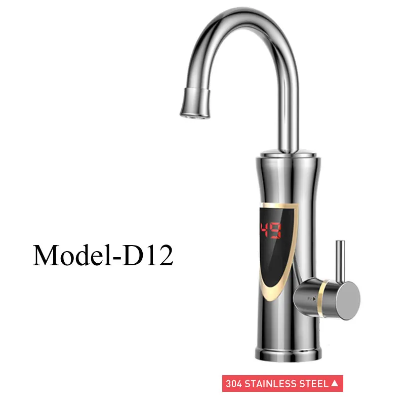 D12 Stainless Shell Ecofresh мгновенный проточный Электрический водонагреватель, кран для кухни, мгновенный нагрев водопроводной воды, светодиодный водонагреватель с европейской вилкой - Цвет: D12 Stainless Shell