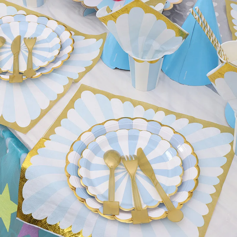 

8Pcs Colorful Striped Paper Cups Plates Wedding Birthday Decoration Baby Shower Festival For Kids Tableware Party Supplies