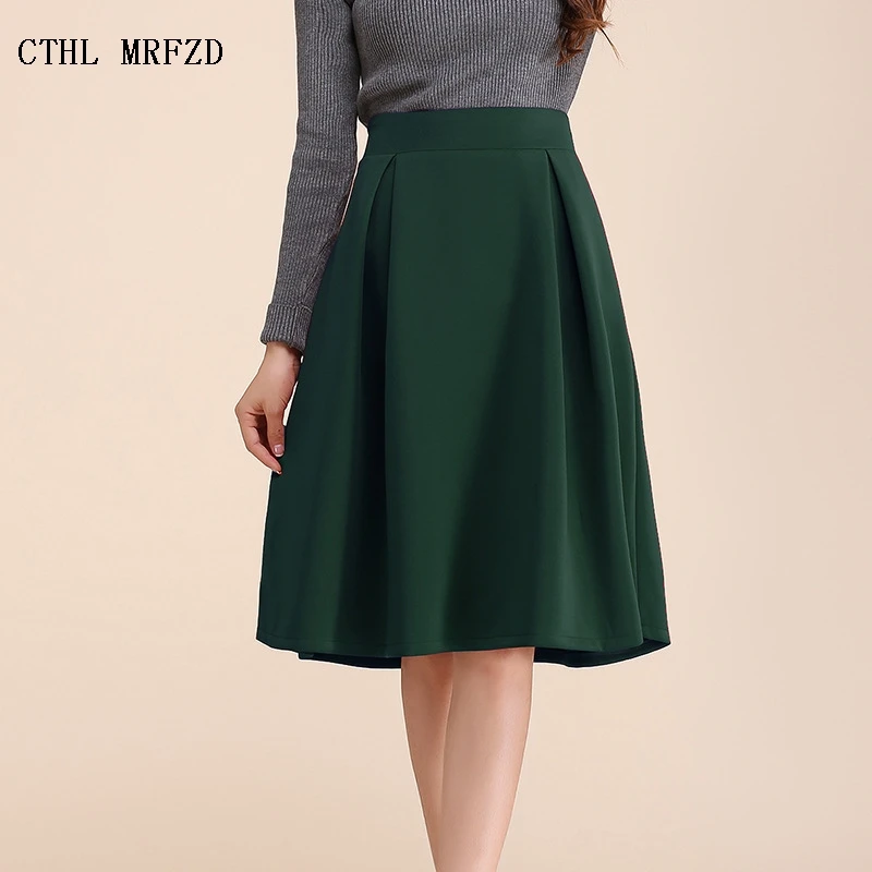 

2019 New winter women skirts pure color restoring ancient ways tall waist pleated skirt thickening double skirt