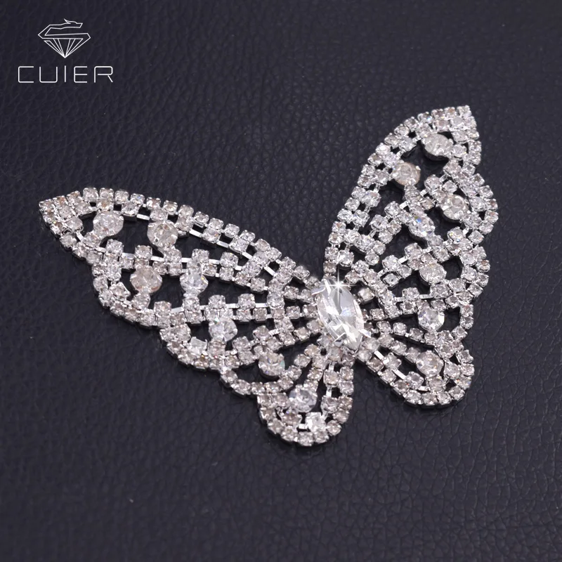 

10pcs/lot exquisite silver butterfly sew on appliques patches crystal rhinestones glass strass for bridal dress decorations