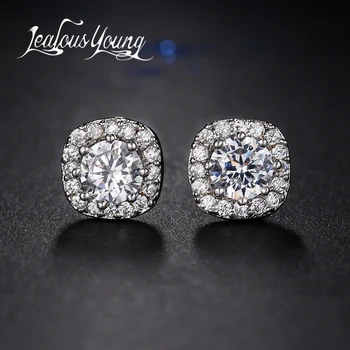 

Fashion Round Cubic Zirconia Stud Earrings For Women Square CZ Crystal Stud Ear Earring Girl Jewelry Gift AE179