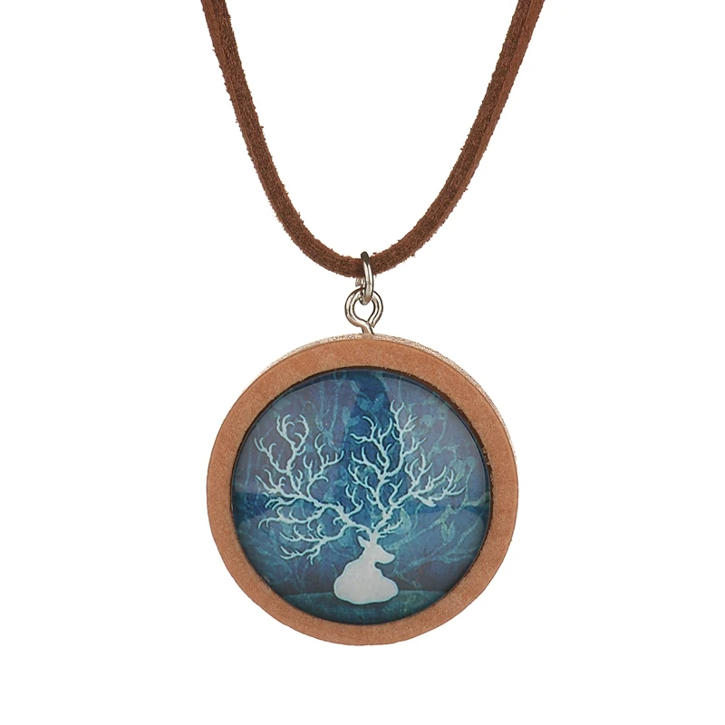 

MissCyCy Handmade Natural Wood Necklace Women Vintage Crystal Deer Pendants Necklaces For Women Jewelry Accessories