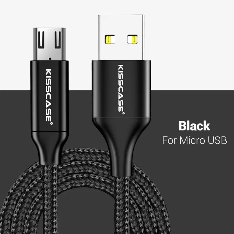 KISSSCASE Micro USB кабель для iPhone X XR XS 8 Быстрая зарядка для samsung для huawei Тип C кабель Зарядное устройство USB Дата шнур Кабели зар - Цвет: Черный