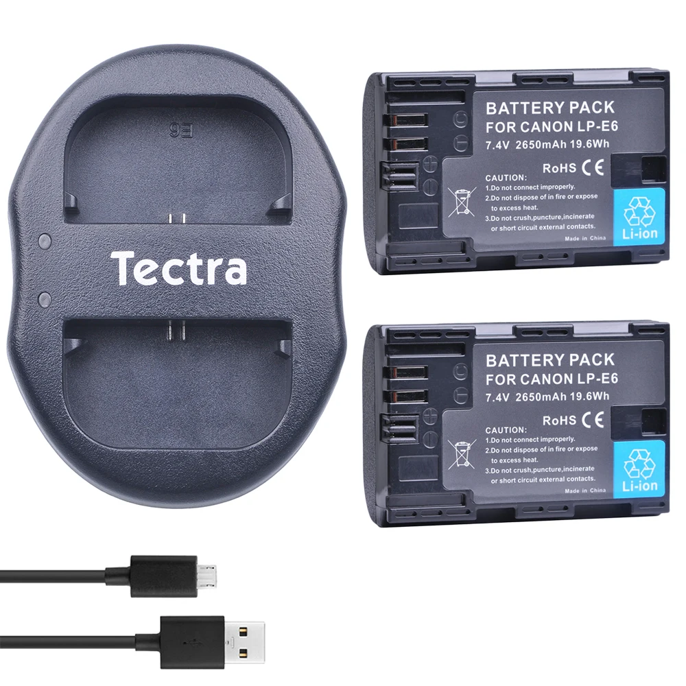 2PCS LP E6 LP E6 LP E6N Li ion Camera Battery +USB Dual Charger for