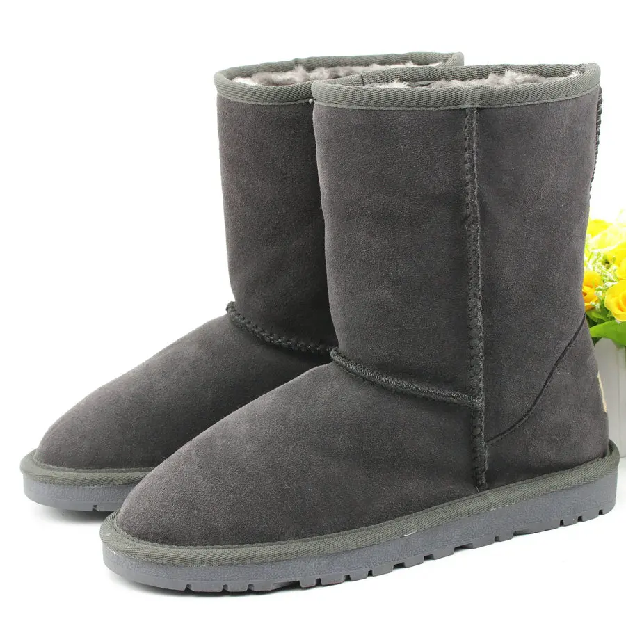 Новейшая модель; Милые цветные сапоги до середины икры; зимние сапоги из натуральной кожи; качественные плюшевые сапоги; женская обувь; Теплая обувь на плоской подошве - Цвет: Grey