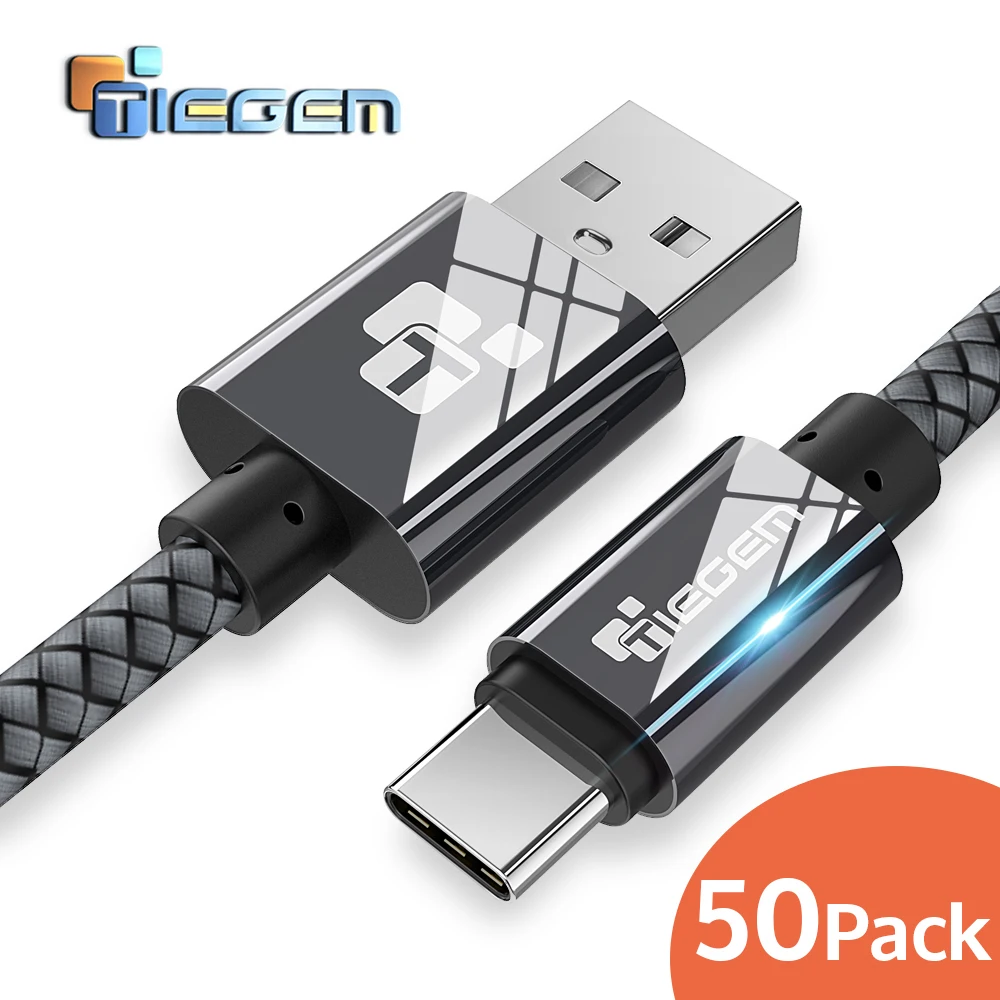 50 шт. кабель usb type-C TIEGEM type-C для быстрой зарядки USB-C кабель для передачи данных для samsung Galaxy S8 Note 8 Nexus 5X6 P OnePlus 2 USB C