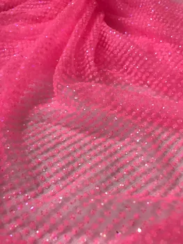 

sequin lace fabric for party dress Top selling L-3248 french african glued glitter sequence lace fabric