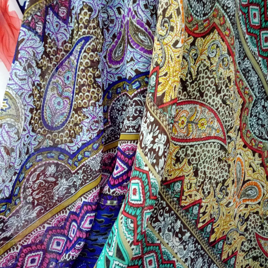 

bohemian dress chiffon Printing paisley diy sewing accessories breathable dress fabric Floral printed chiffon Dress fabric