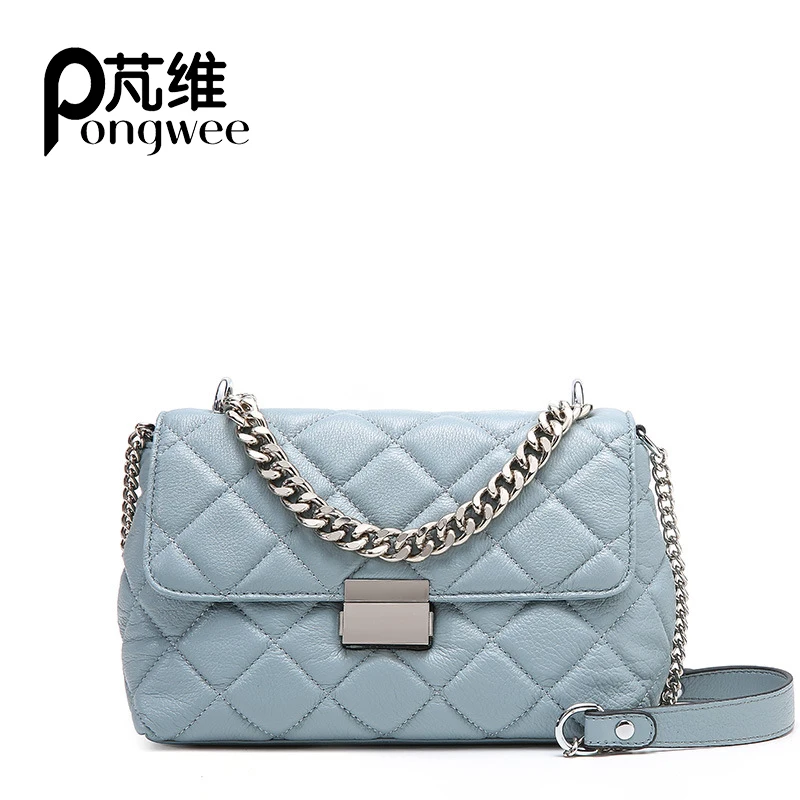 

PONGWEE Female Bag Small Bag Small Fragrance New Female Messenger Bag Single Shoulder Rhombic Chain Bag Mini Top Layer Cowhide