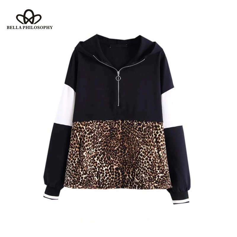 بيلا فلسفة هوديس النساء BTS المتناثرة سترات قطنية عالية الجودة مقنعين خليط ليوبارد المغطاة بألواح المعتاد البلوز زائد حجم قمم