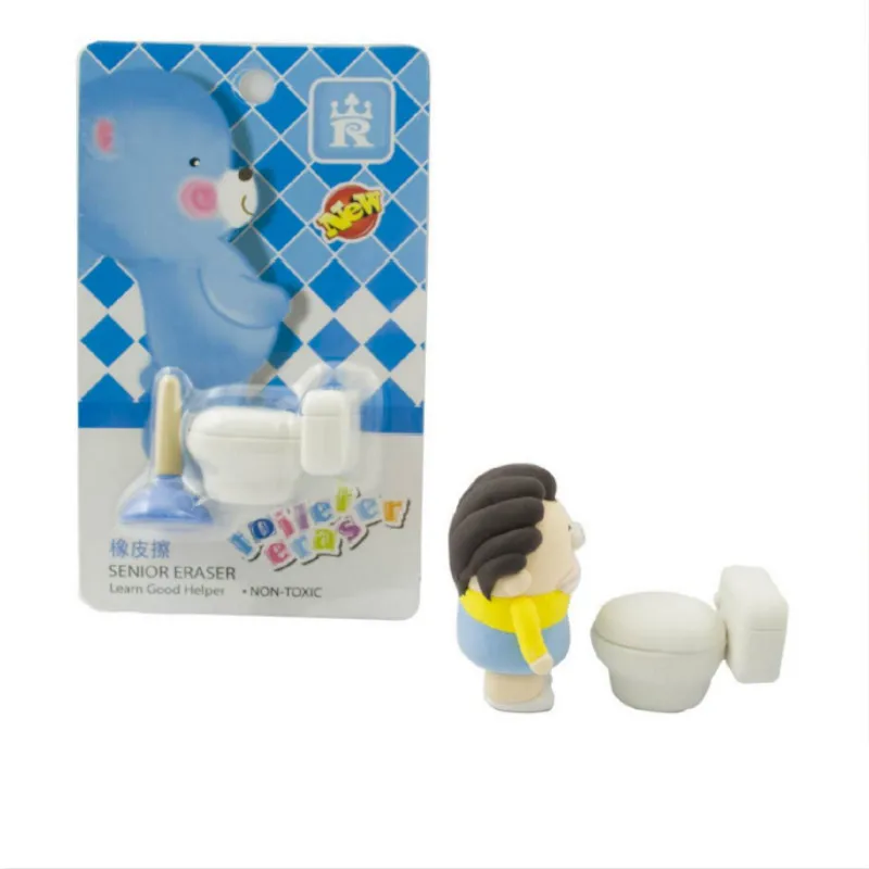 

1 Set Kawaii Funny Closestool Toilet Plunger Rubber Pencil Erasers Student Learning Stationery For Child Creative Gift