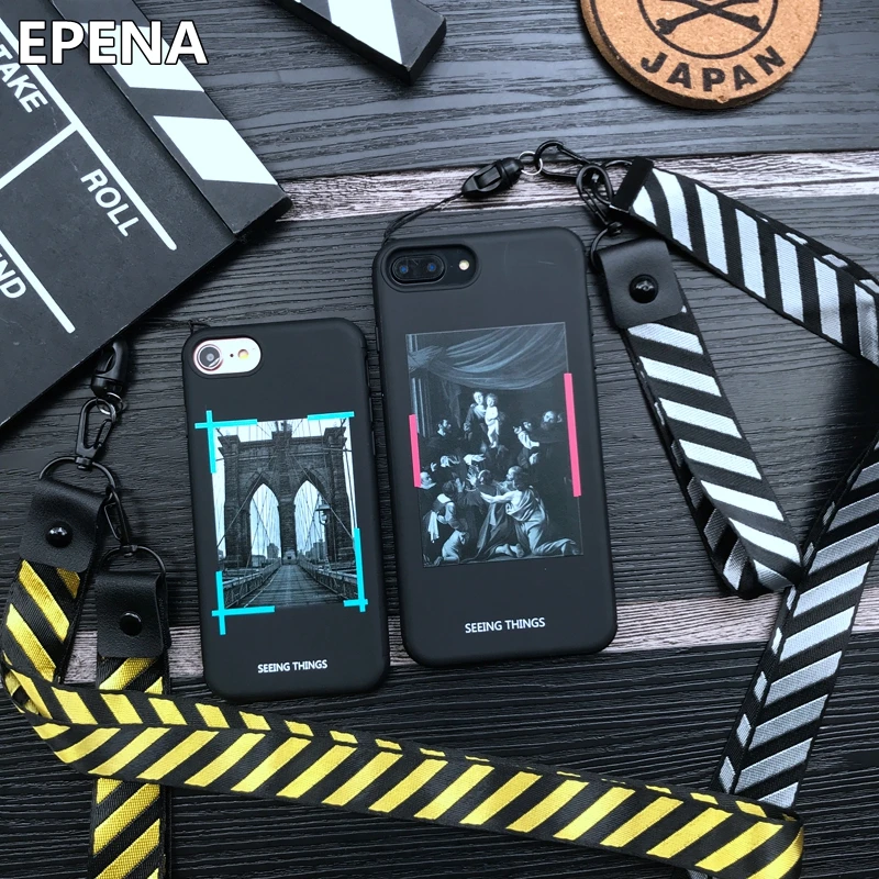 

Fashion TPU Painting soft Case for Iphone 11 pro 6 6S 7 Plus 8 plus X XR XS MAX Cover White Lanyard Stripes Crossing Phone Cases