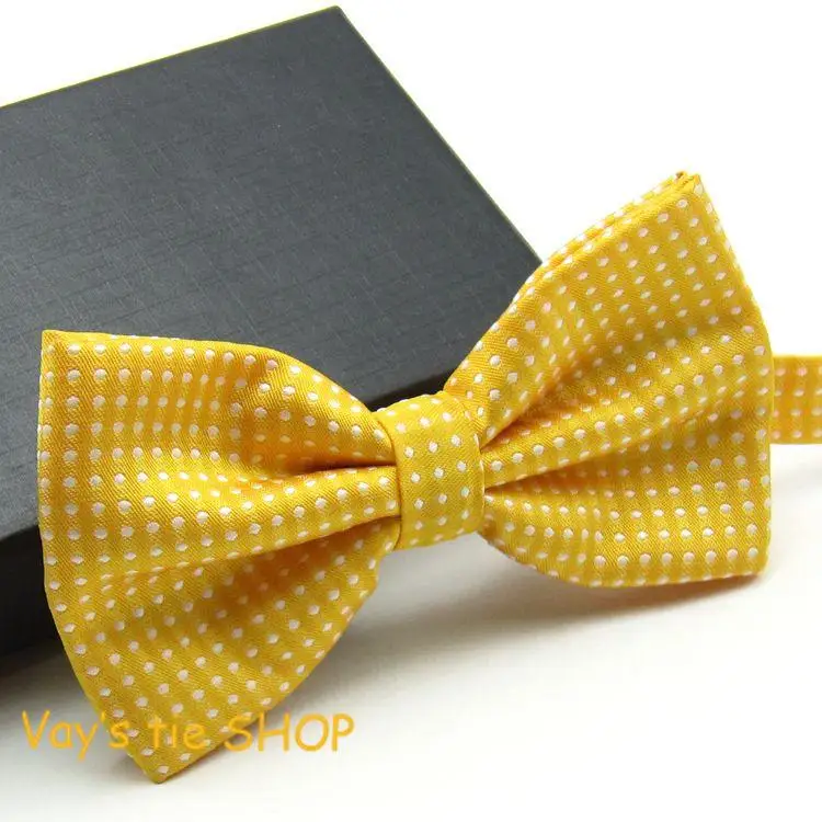 

2014 New XMAS Gifts Classic Mens Fashion Dull Jacquard White Dot Leisure Bowtie Wedding Tuxedo Bow Ties Freeshipping Gold Yellow