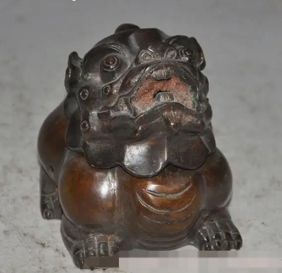 

S1358 china chinese fengshui bronze foo fu dog lion beast statue incense burner Censer