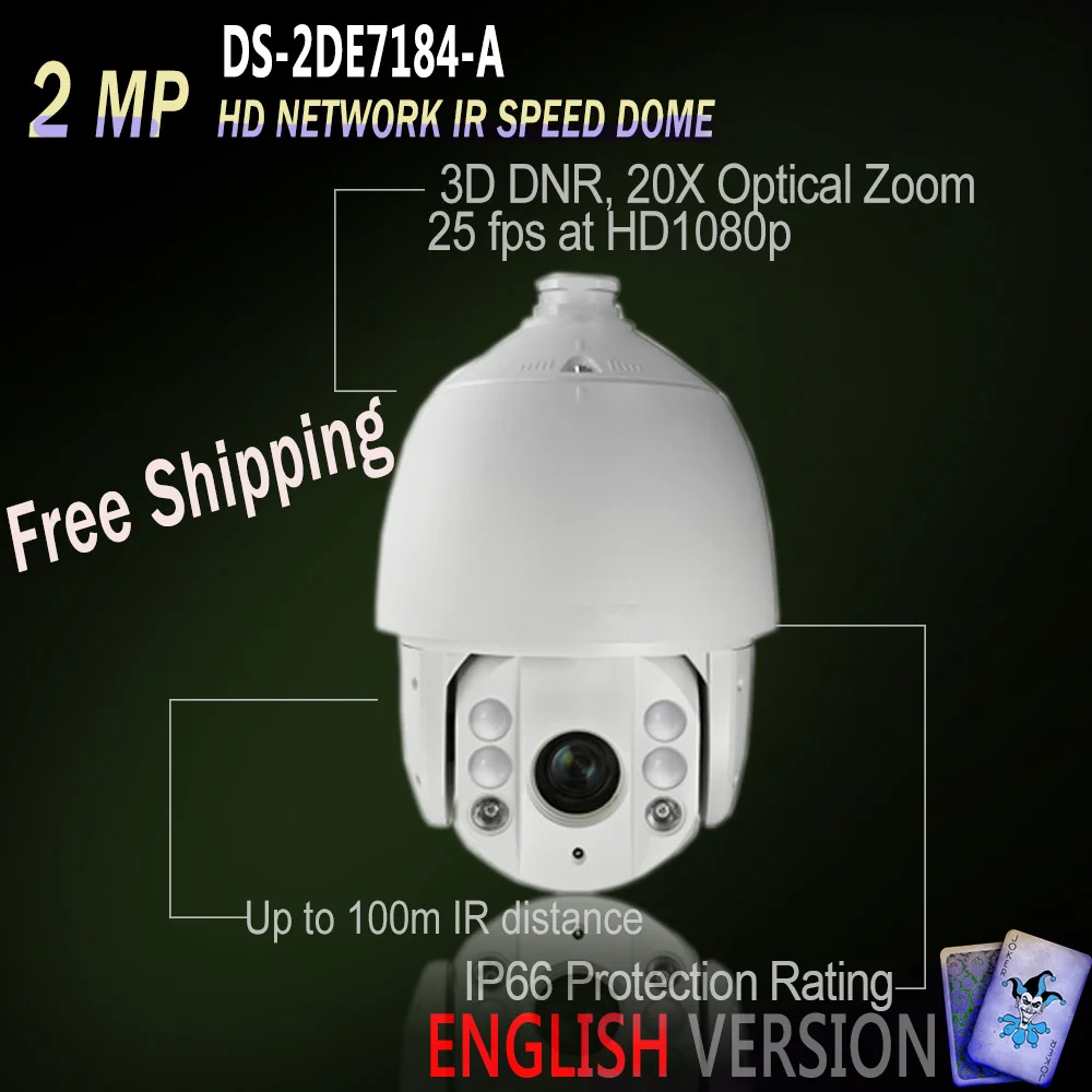 

Hikvision PTZ Free Shipping DS-2DE7184-A Original English Version IP 2MP HD Network IR Speed Dome POE 20X Optical Zoom