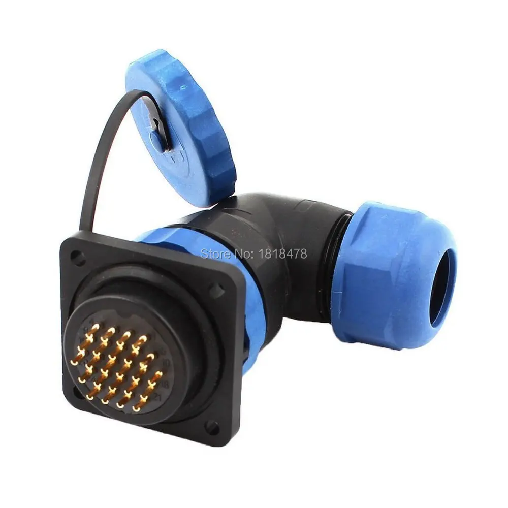 SD28 28mm 24 Pin Square Flange Waterproof Aviation Connector Right Angle IP68 photo