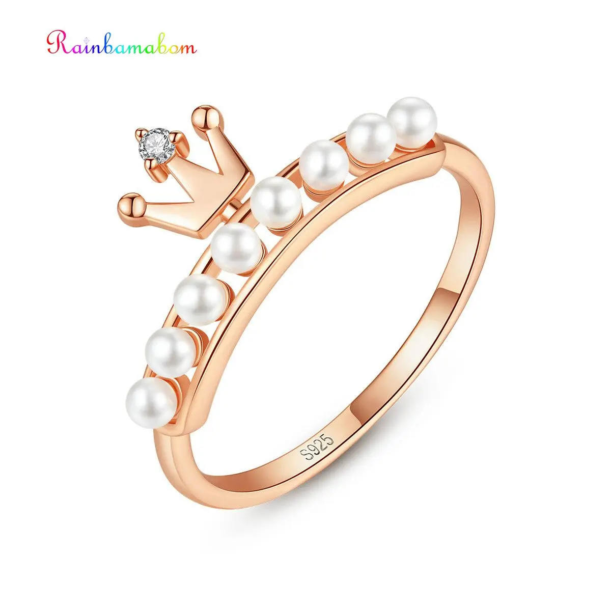 Rainbamabom 925 Solid Sterling Silver Pearl Gemstone Wedding Engagement Rose Gold Crown Ring Women Fine Jewelry Gifts Wholesale | Украшения