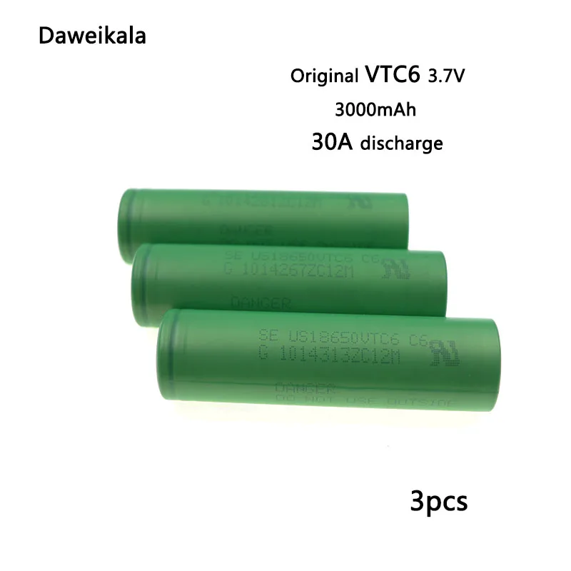 

3pcs/Lot Daweikala For VTC6 3.7V 3000mAh 18650 rechargeable battery for Electronic Cigarette us18650 vtc6 30A Lantern Toys Tools