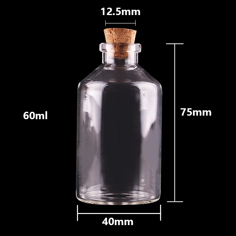 Прозрачные стеклянные бутылки с пробкой 24 шт. 60 мл размер 40*75*12 5 мм|bottle with