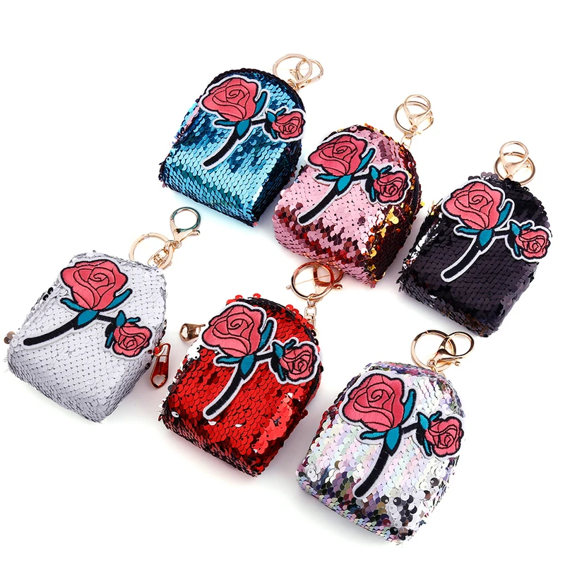 Junlead Sparkly sequines women rose flower coin purse pocket change