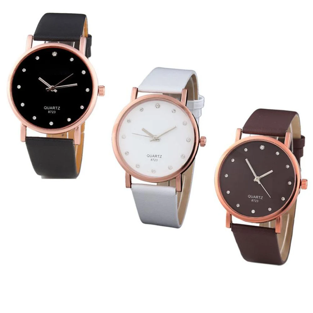 Горячая распродажа Женские часы с бриллиантами модные из искусственной кожи Бизнес Кварцевые часы Женские Аналоговые наручные часы Reloj Mujer# YL5