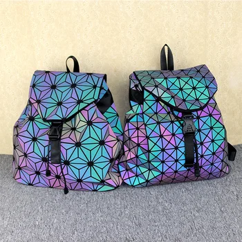 

Geometric Diamond Lattice Backpack Luminous Travel Storage Bags Men Women Backpacks Teenage Girl Hologram School Bag