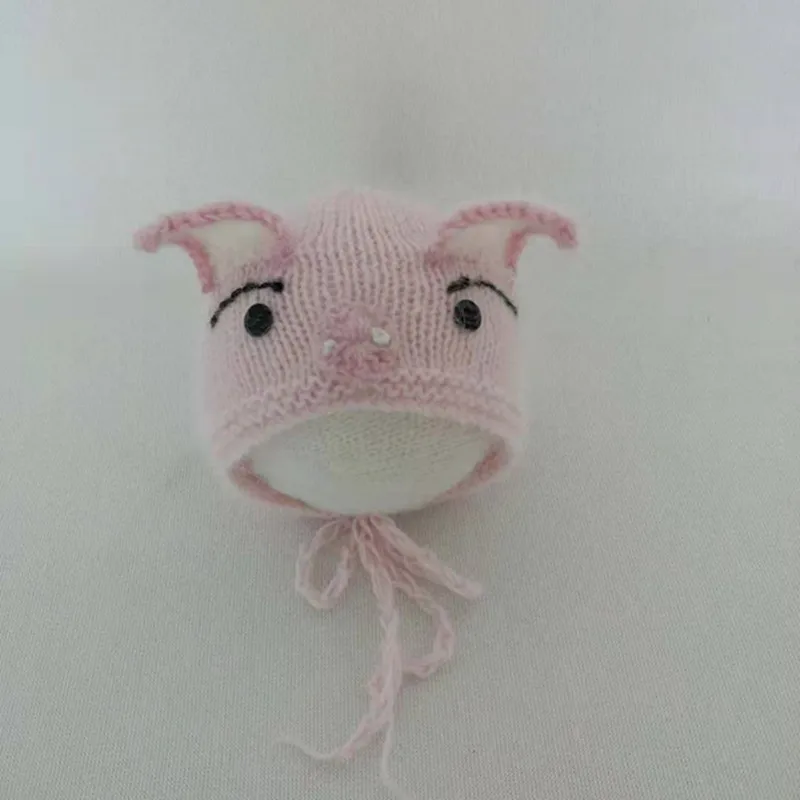 Мохер детская шапка и игрушка набор крючком новорожденный свинья капот прекрасный ребенок шапочка вязаная игрушечные животные игрушка новорожденная Фотография реквизит - Цвет: angora hat