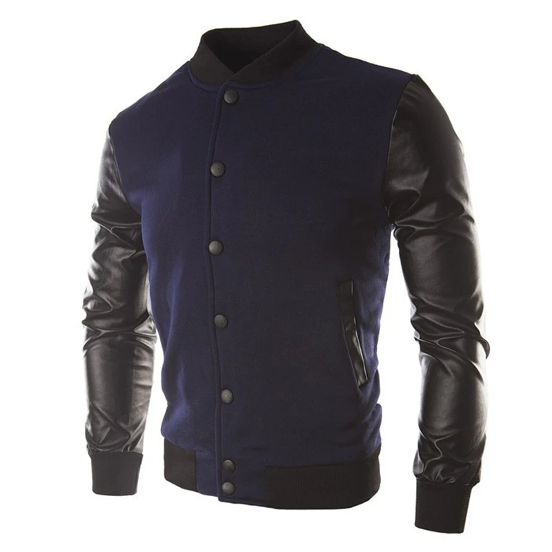 بارد رجل النبيذ الأحمر البيسبول سترة الربيع أزياء ضئيلة الأسود بو الجلود كم منفذها سترة Jaquetas الرجال العلامة التجارية اسكواش جاكيتات