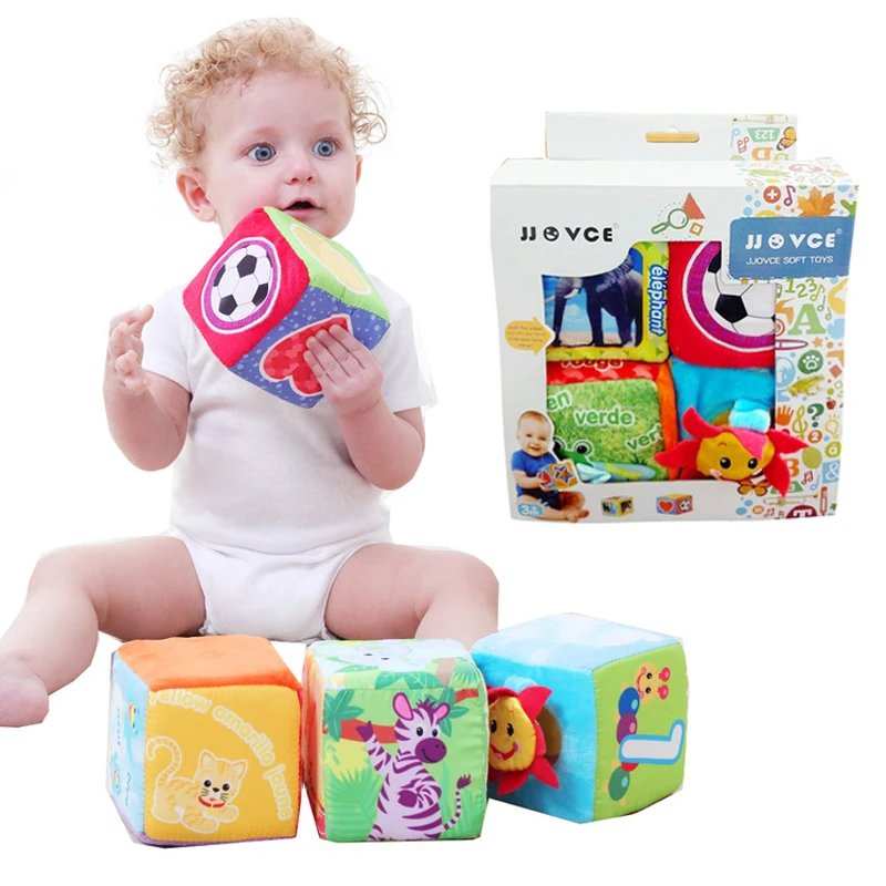 JJOVCE Baby Toys Soft Cloth Blocks Shape Animals Numbers Learning Block