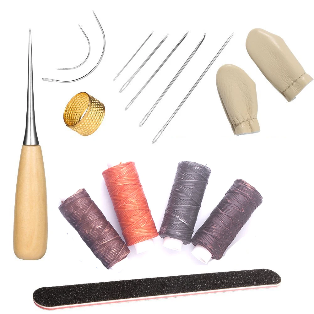 

Junetree Tools set Hand Sewing Needles Drilling Awl Waxed Thread and Thimble for Leather craft