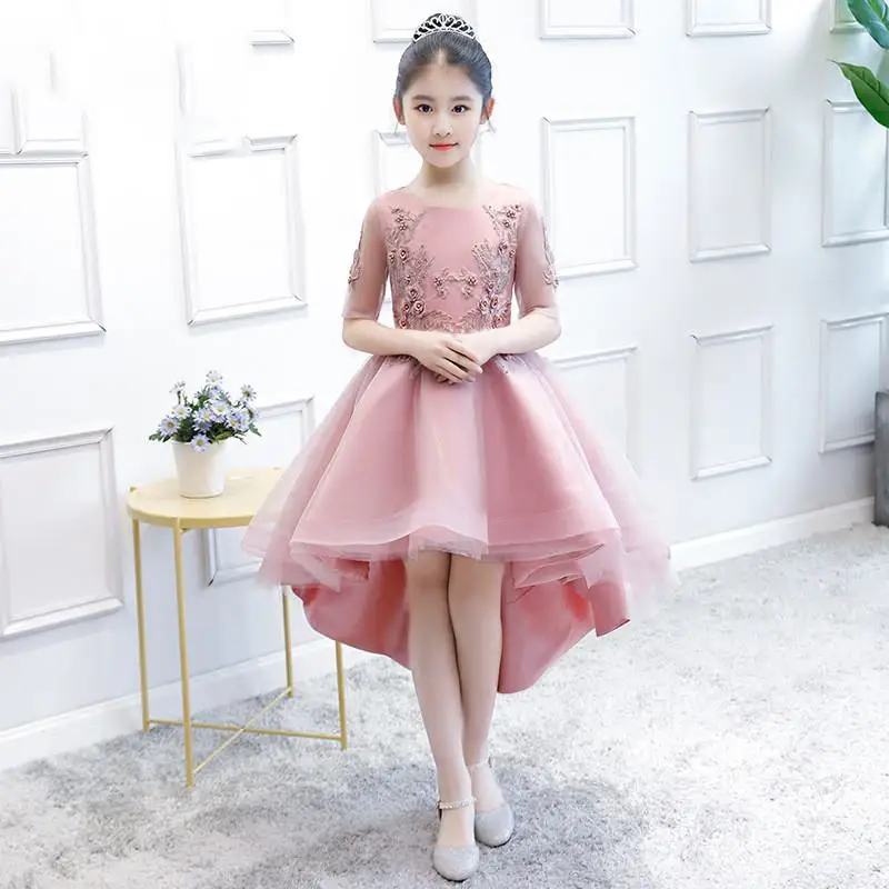 Girl Dress Kids Mesh Lace Noble Swan Embroidered Flower Princess Party Gown