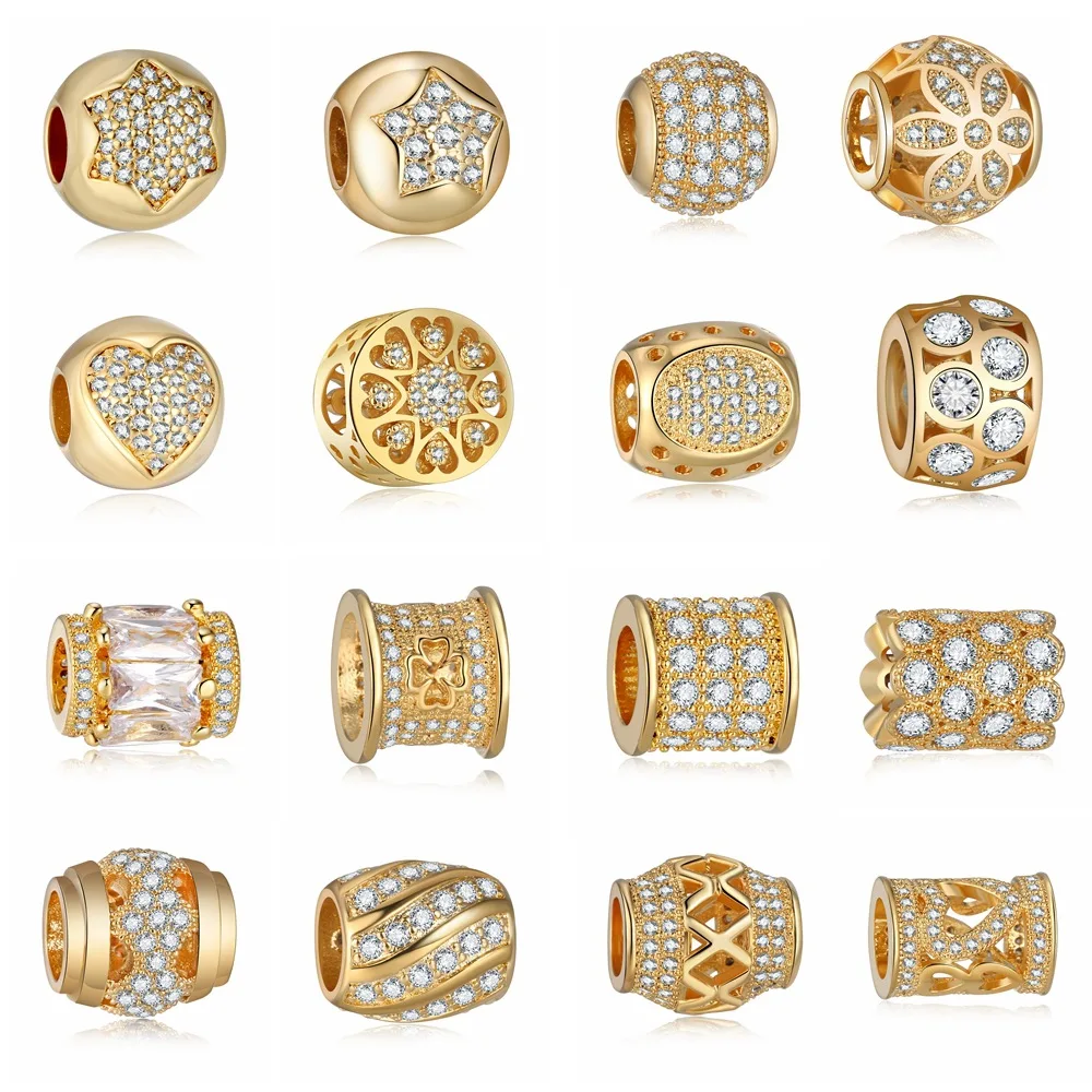 Trendy gold Original crystal Charm Fit Pandora Bracelet Necklace Authentic DIY Handmade beads